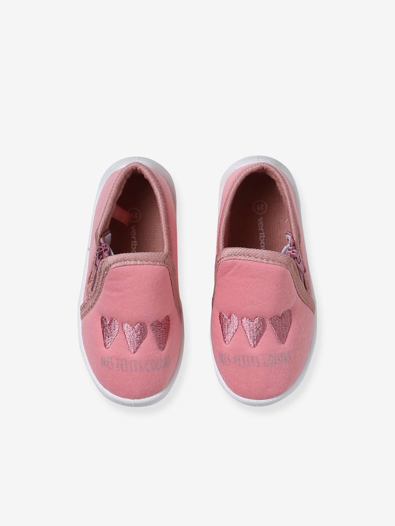 Chaussons zippés bébé en toile rose imprimé