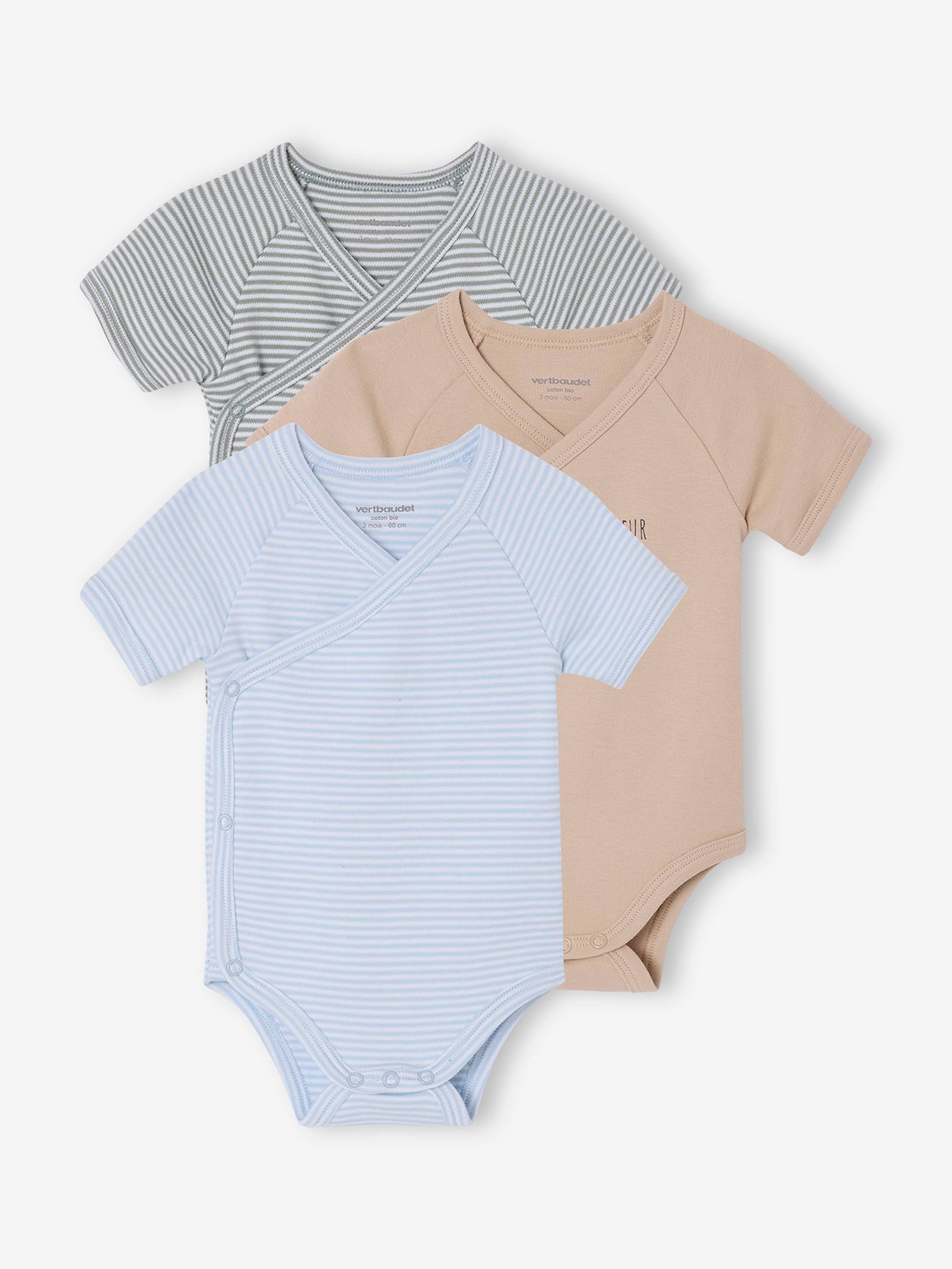 Lot de 3 bodies naissance manches courtes mon petit cœur bleu ciel