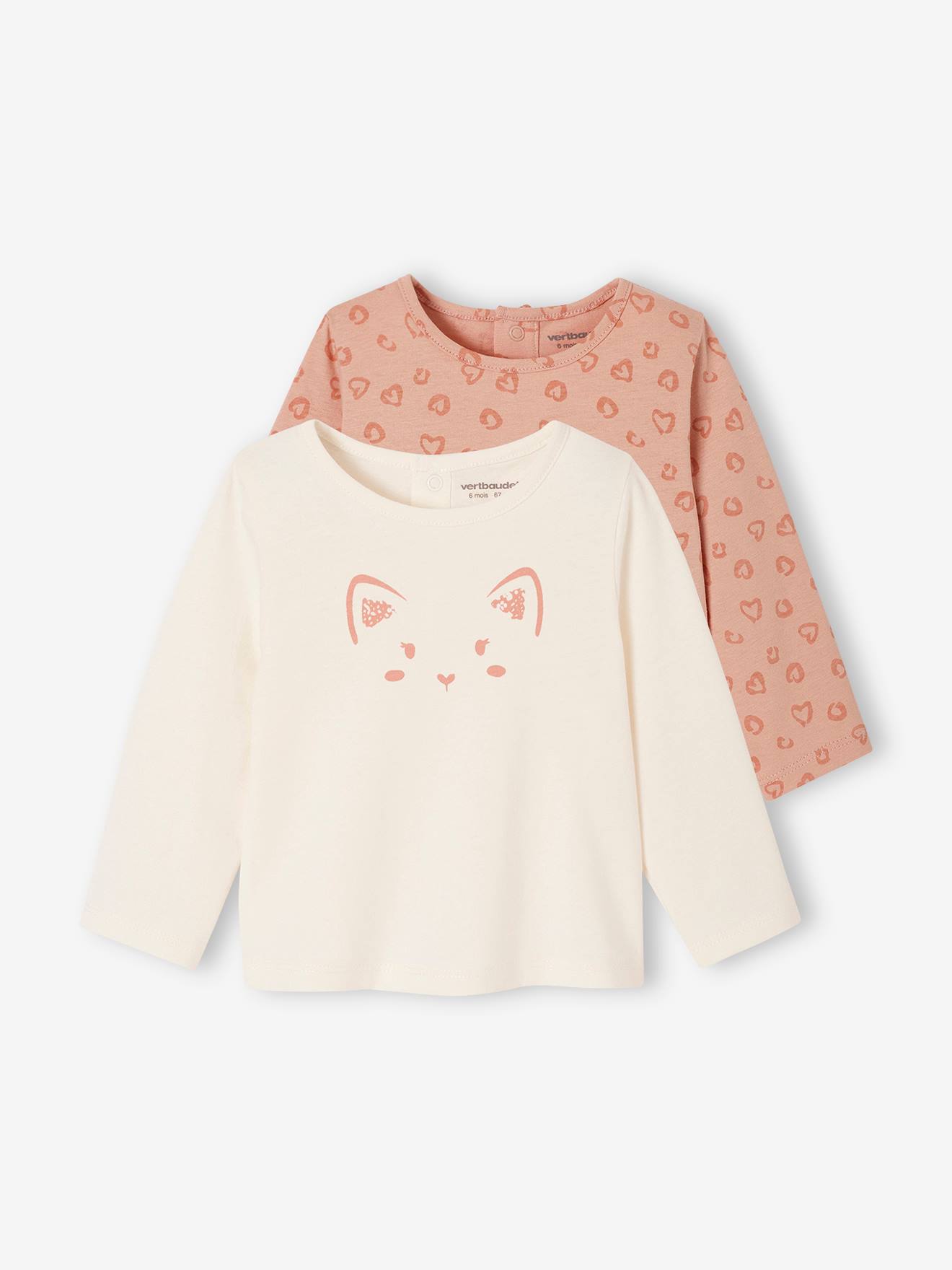 Lot de 2 t-shirts Basics bébé manches longues rose poudré