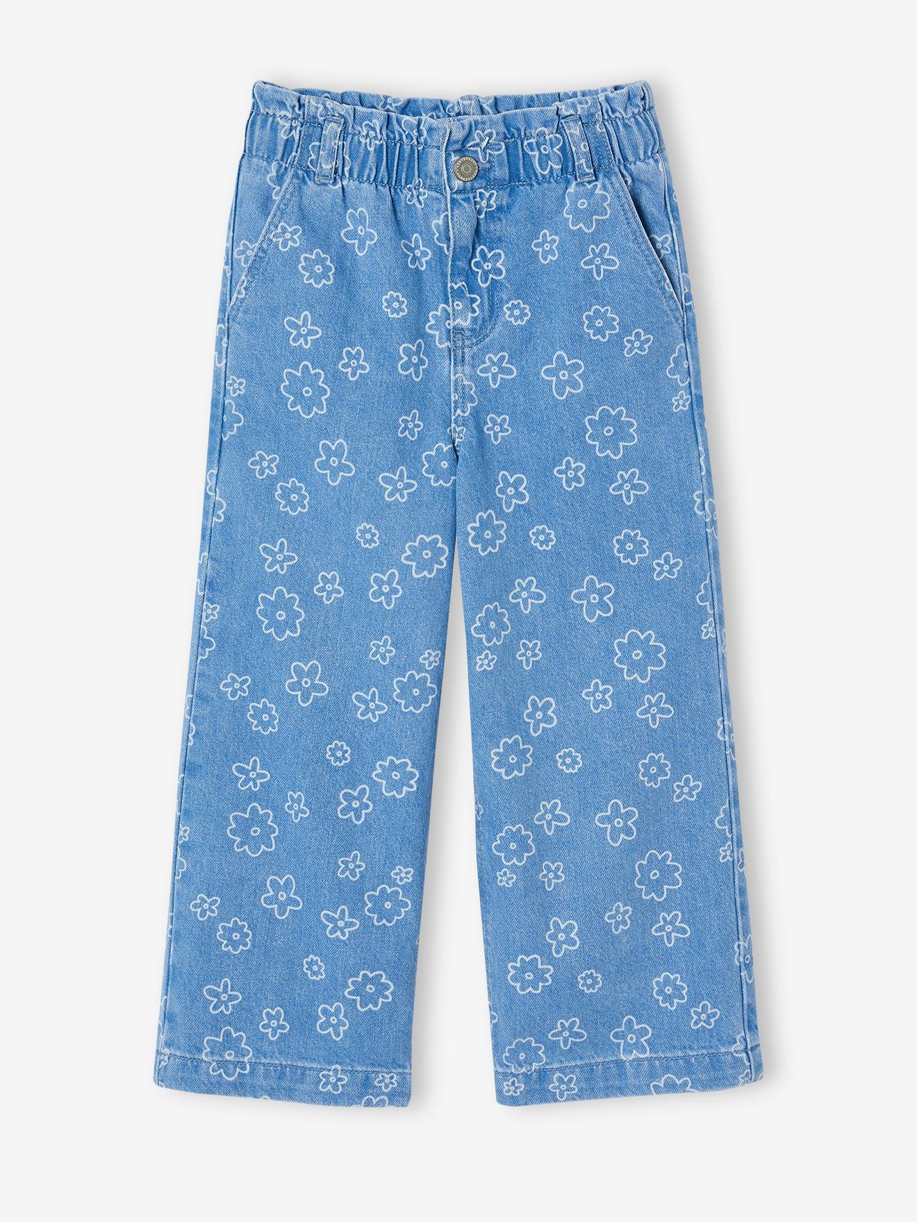 Pantalon large motifs fantaisie fille bleu moyen