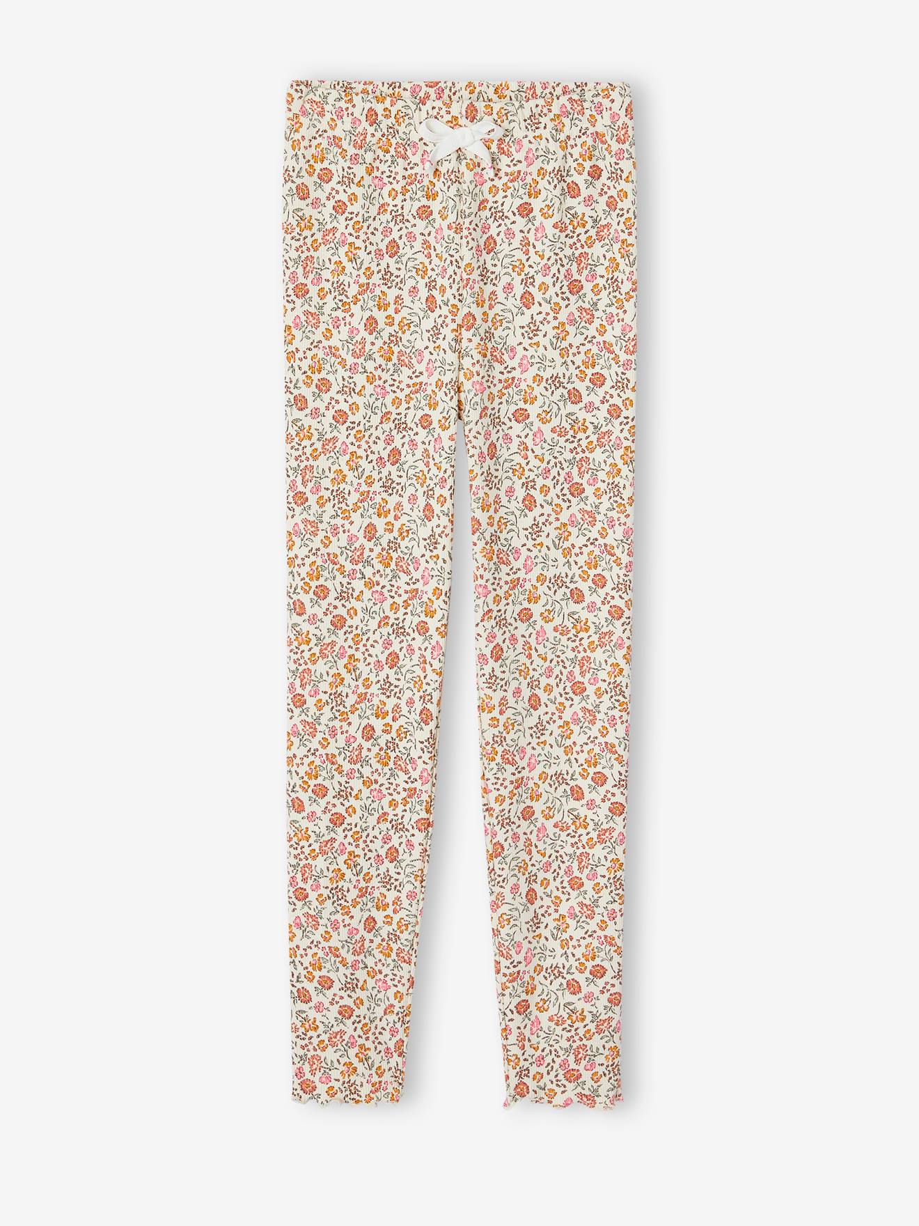 Legging imprimé en maille côtelée fille rose poudré