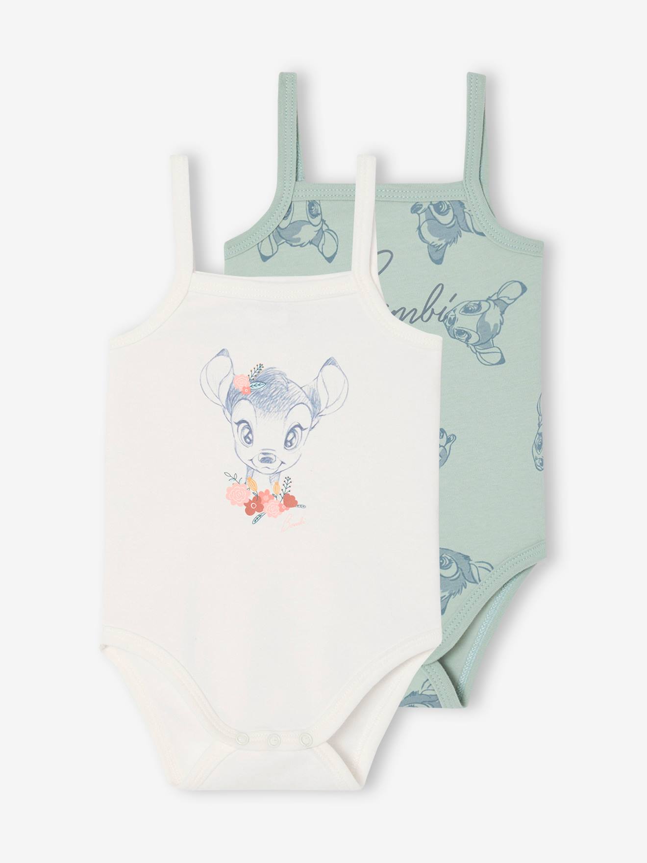 Lot de 2 bodies bébé à fines bretelles Disney Bambi menthe