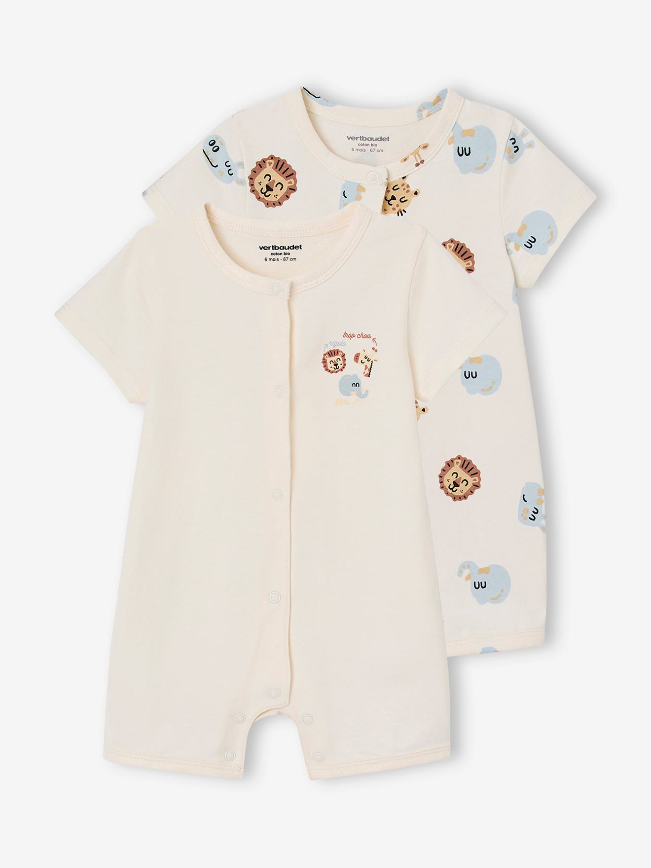 Lot de 2 combishorts bébé Jungle écru