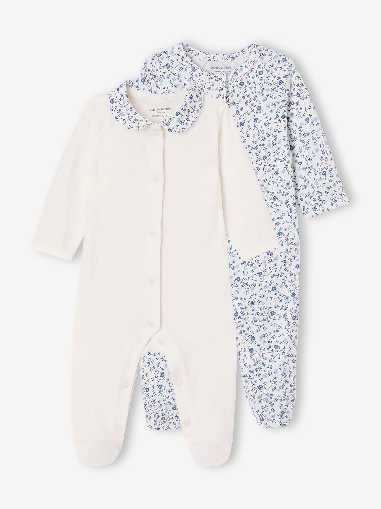 Lot de 2 pyjamas fleuris bébé fille - bleu