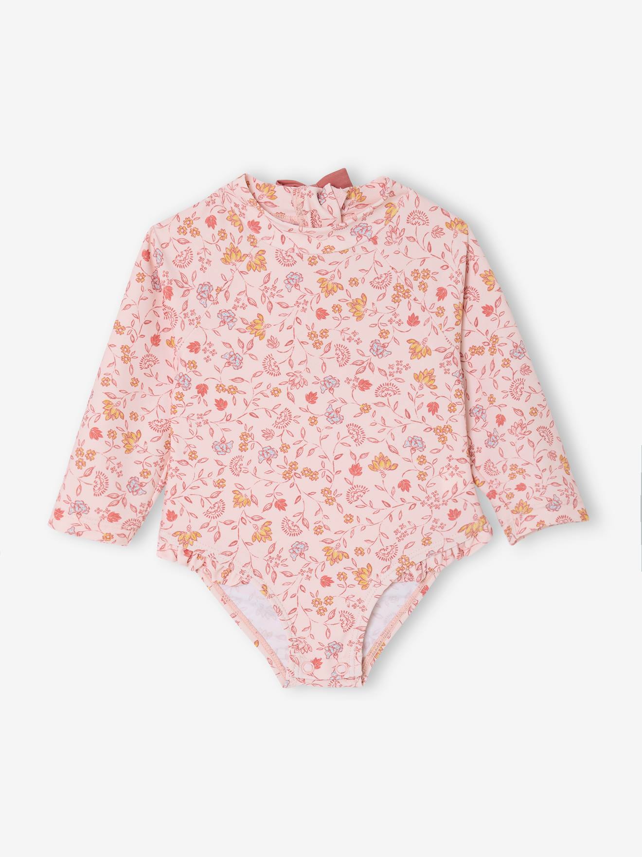 Maillot de bain à manches longues bébé fille rose pâle imprimé