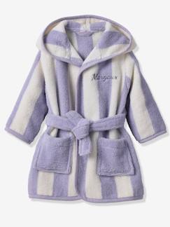 Linge de maison et décoration-Linge de bain enfant-Peignoir de bain Bébé rayures TRANSAT capsule famille personnalisable, avec coton recyclé