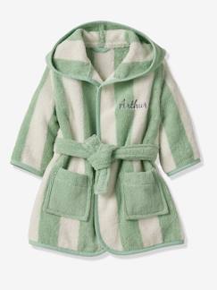 Linge de maison et décoration-Linge de bain enfant-Peignoir de bain Bébé rayures TRANSAT capsule famille personnalisable, avec coton recyclé