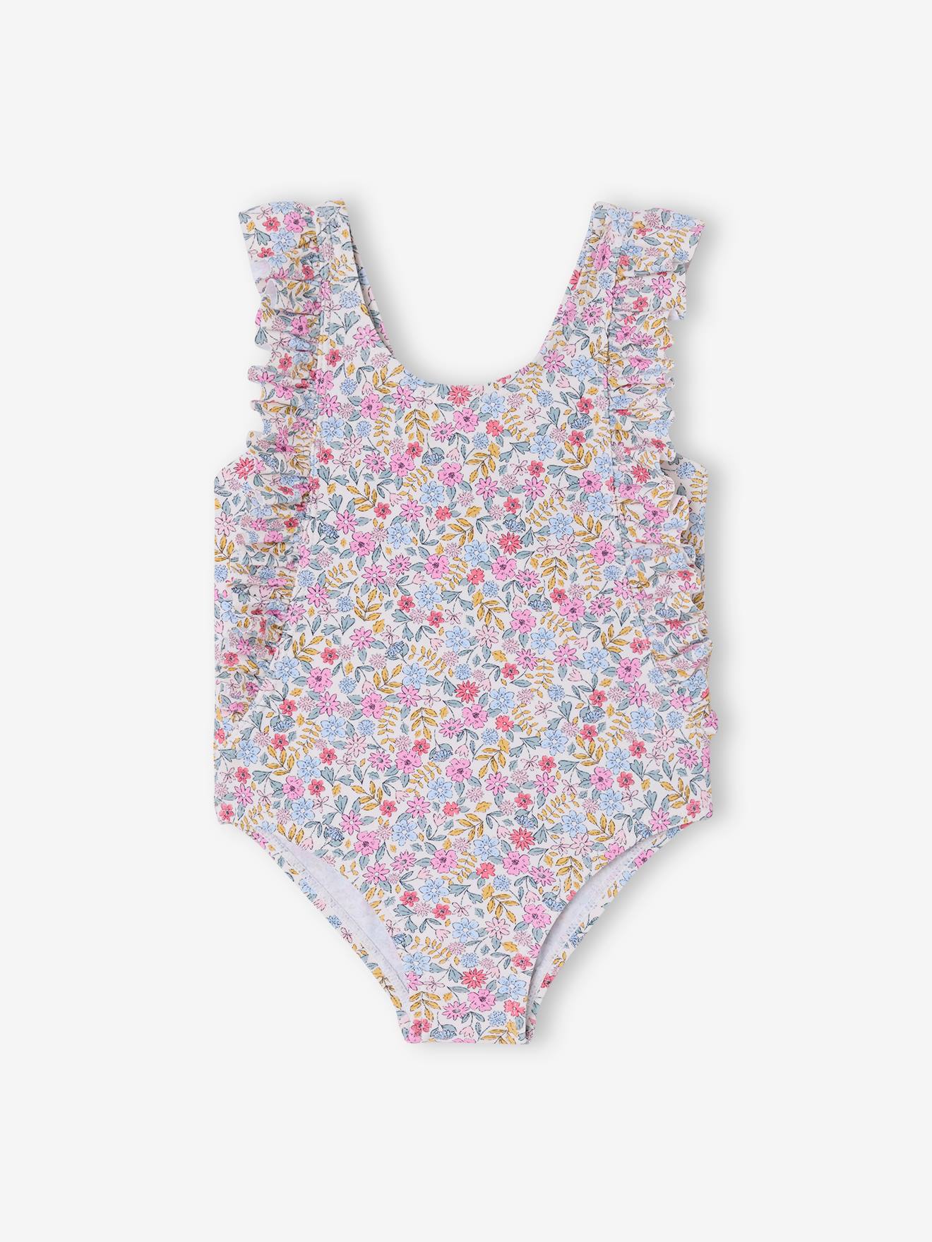 Maillot de bain 1 pièce fille ecru imprimé