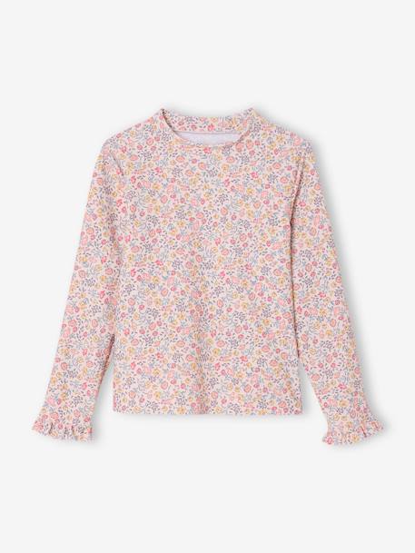 VERTBAUDET Maillot Bain Anti-UV Manches Longues Bébé Fille Rose Pâle Imprimé Fleurs - Protection UPF 40+