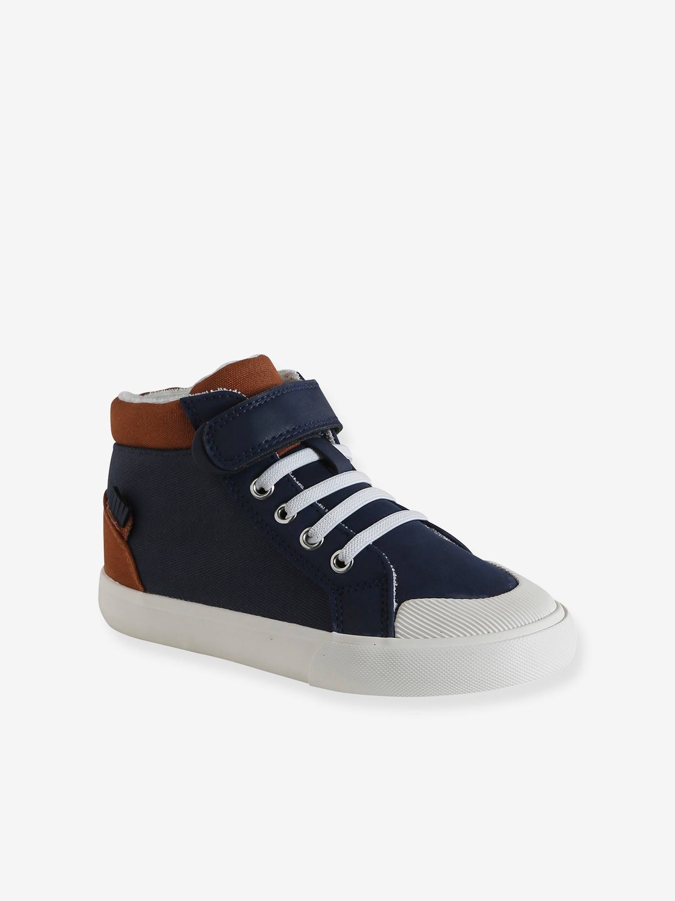 Baskets enfant garçon textile lacets élastiqués marine