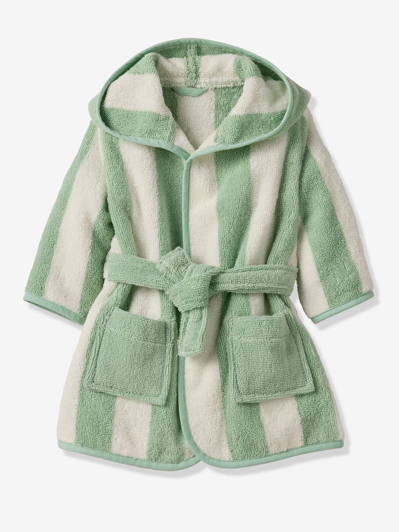 Peignoir de bain Bébé rayures TRANSAT capsule famille personnalisable, avec coton recyclé rayé vert (Vertbaudet) - Image 1