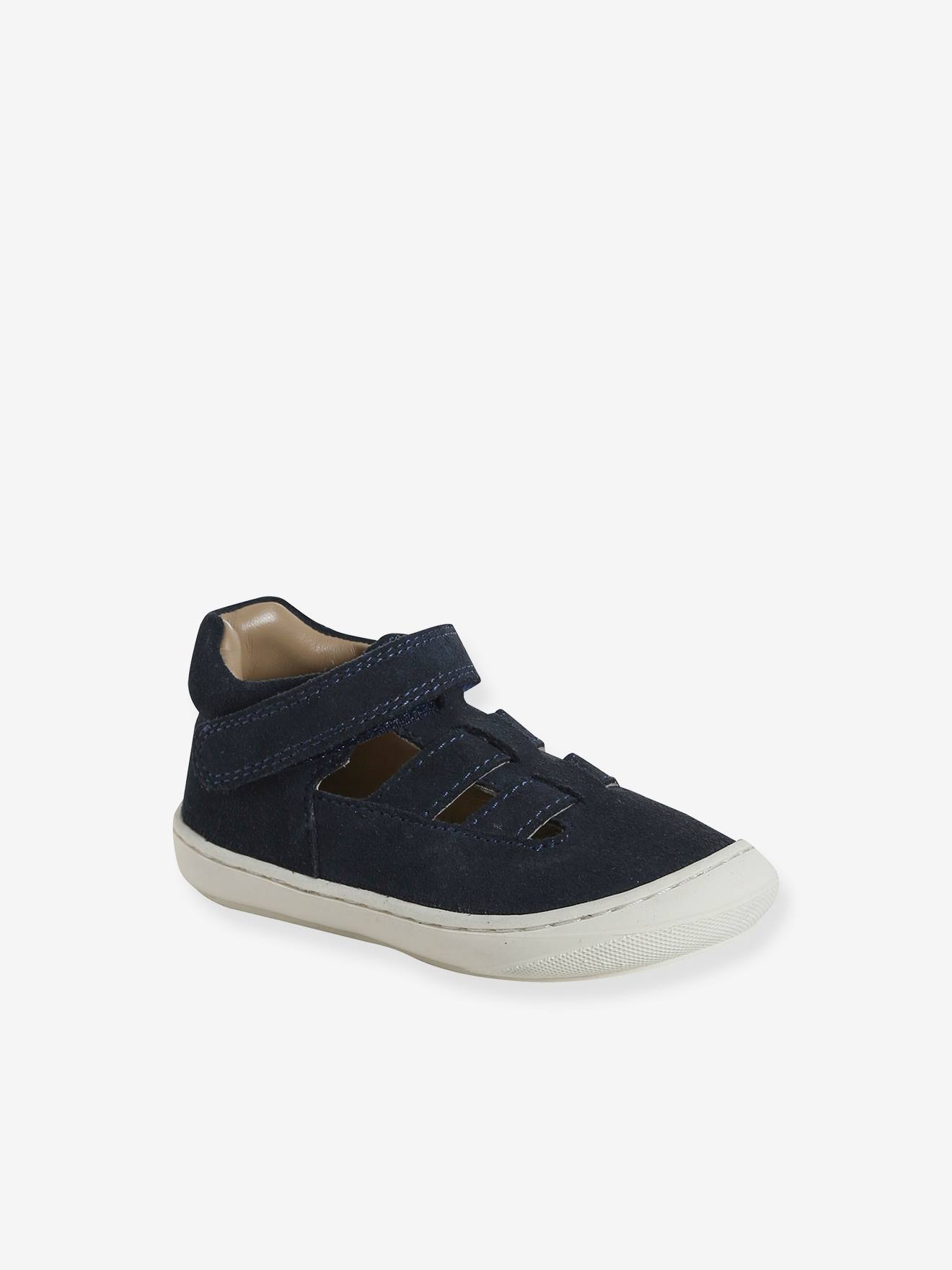 Sandales salomés bébé à scratchs cuir premiers pas marine