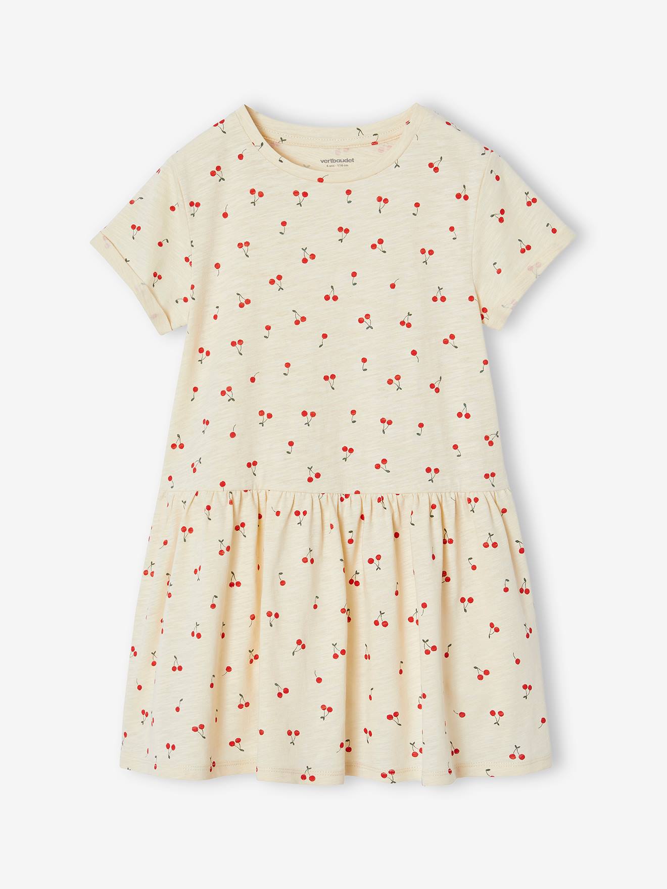 Robe imprimée fille manches courtes vanille