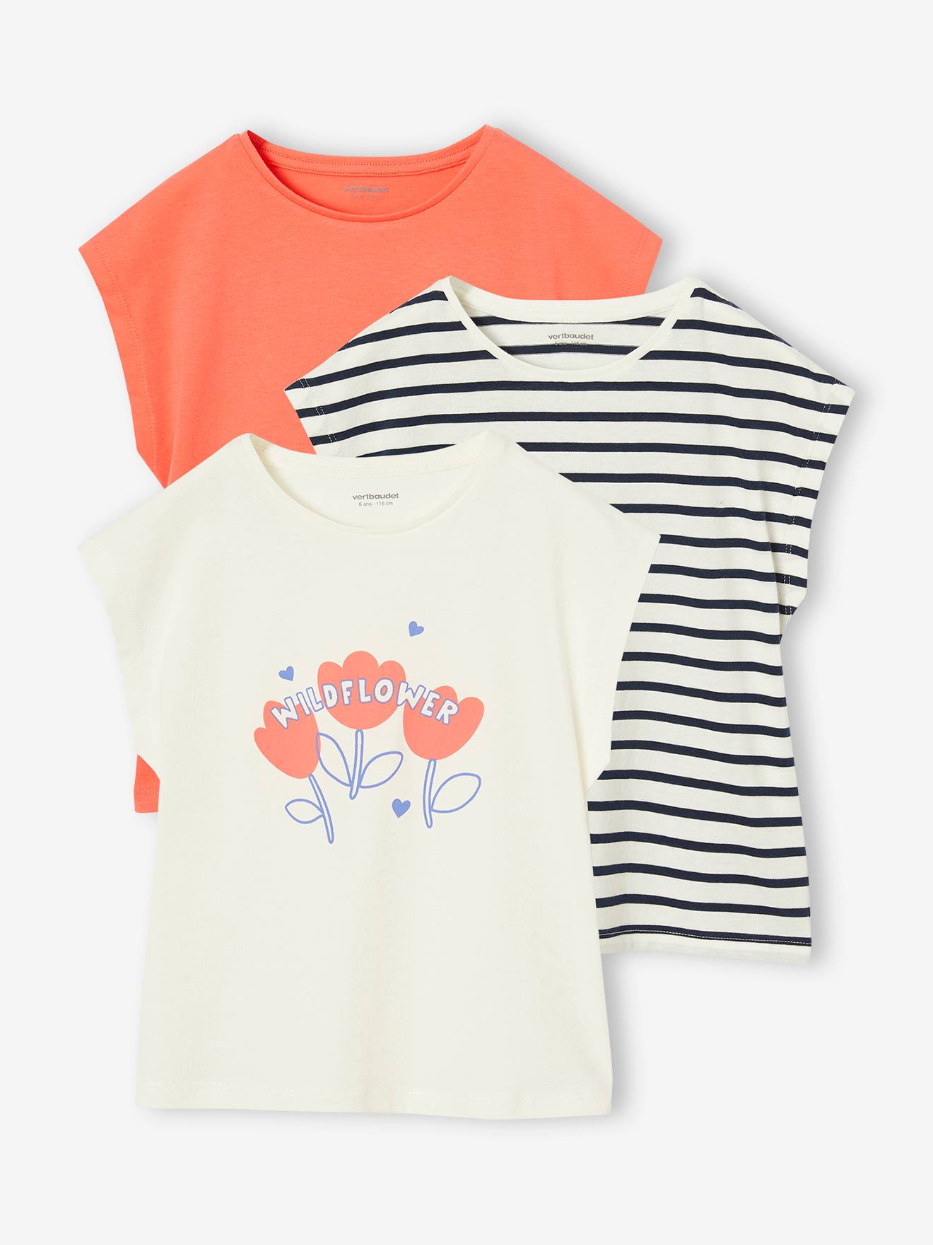 Lot de 3 T-shirts Basics fille manches courtes corail