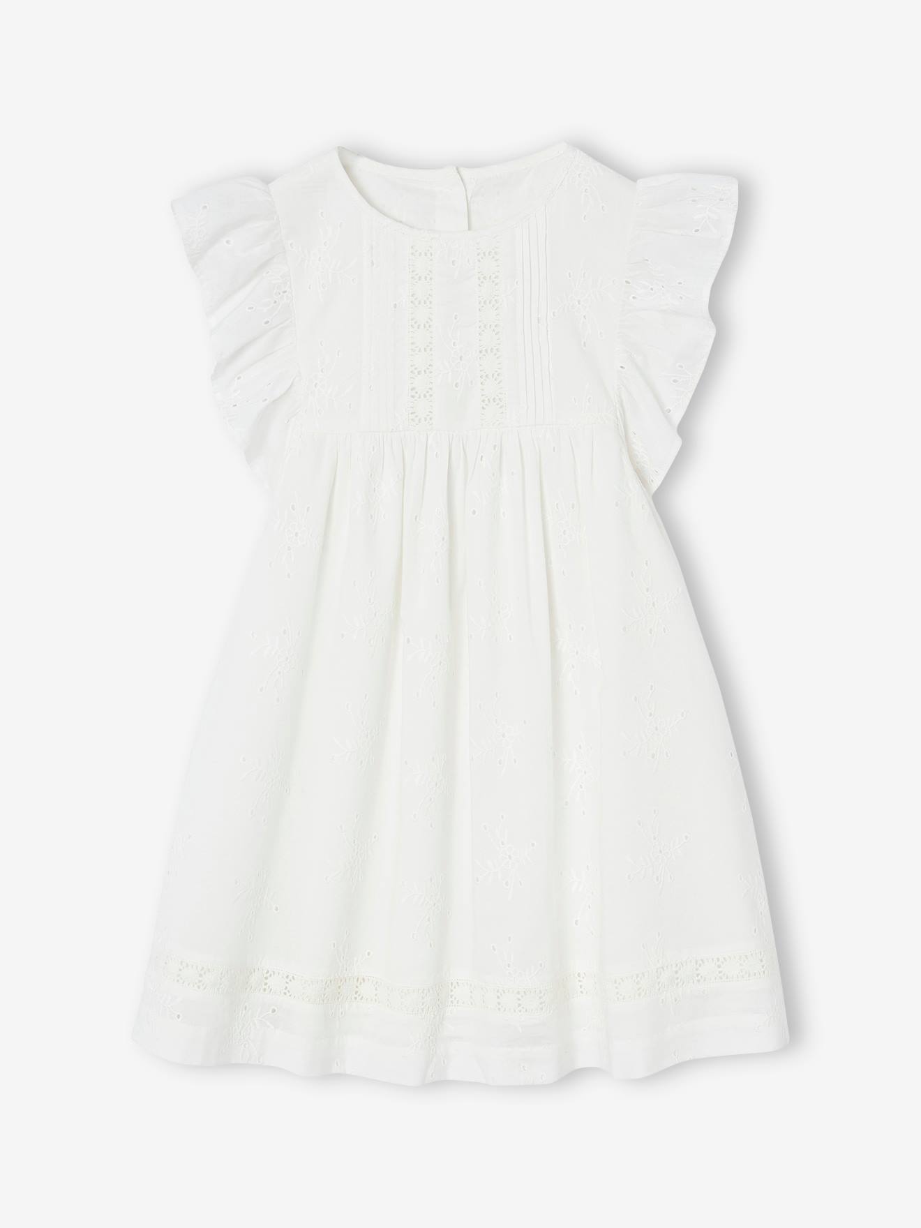 Robe de cérémonie en broderie anglaise fille blanc