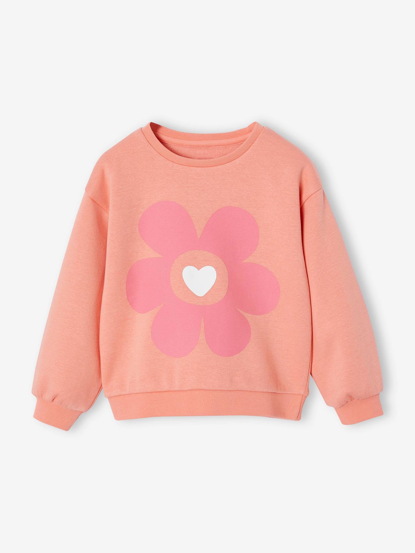 Sweat fille motif imprimé corail