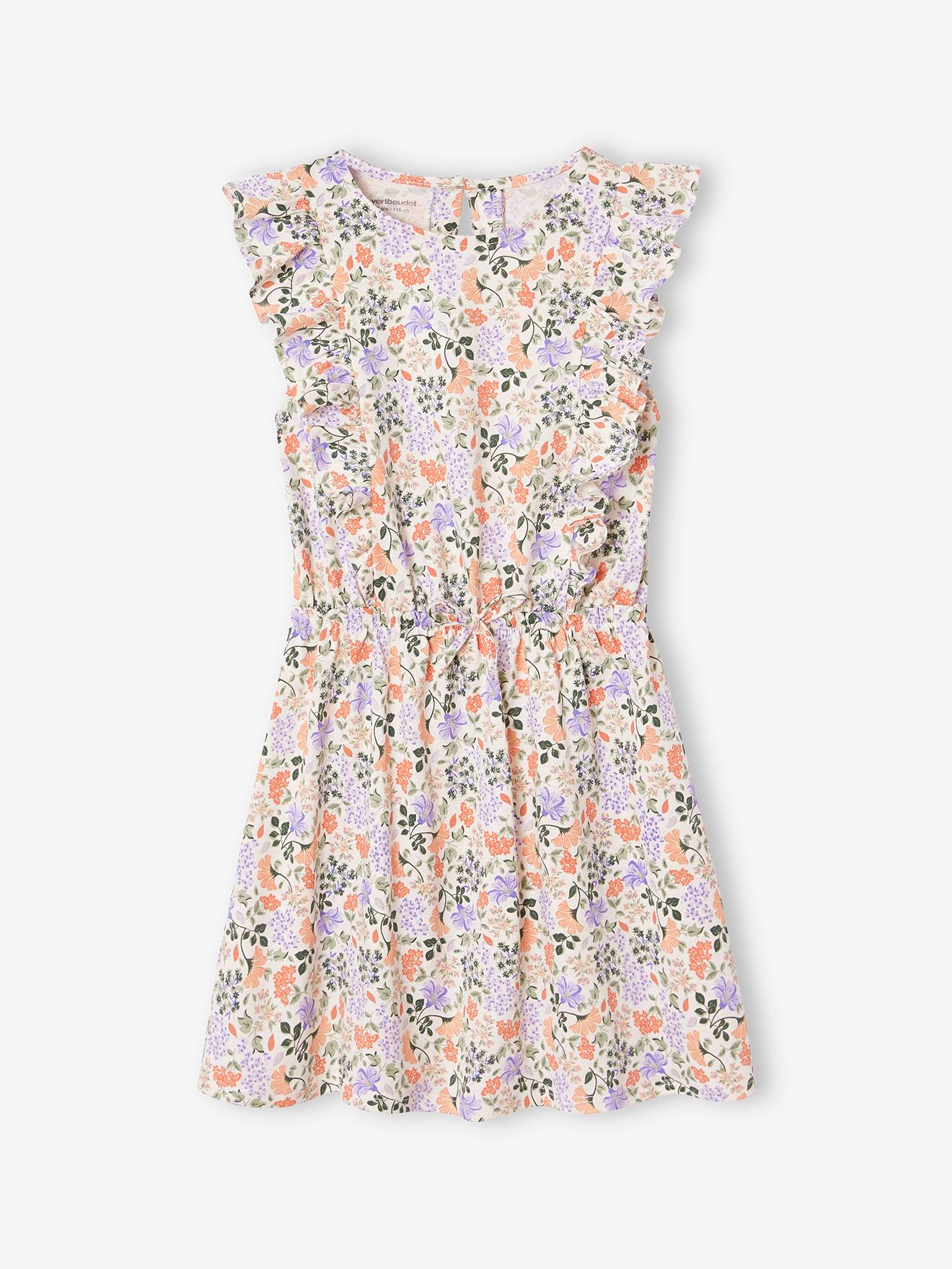 Robe imprimée manches volantées fille écru