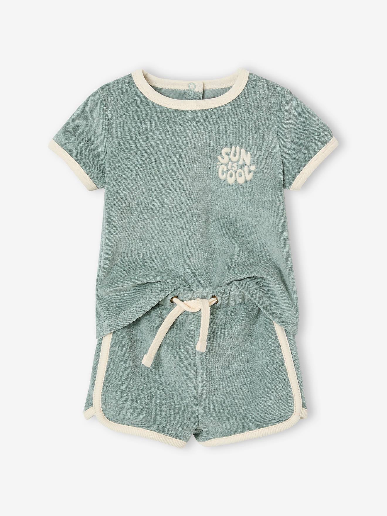 Ensemble bébé tee-shirt + short en éponge bleu grisé