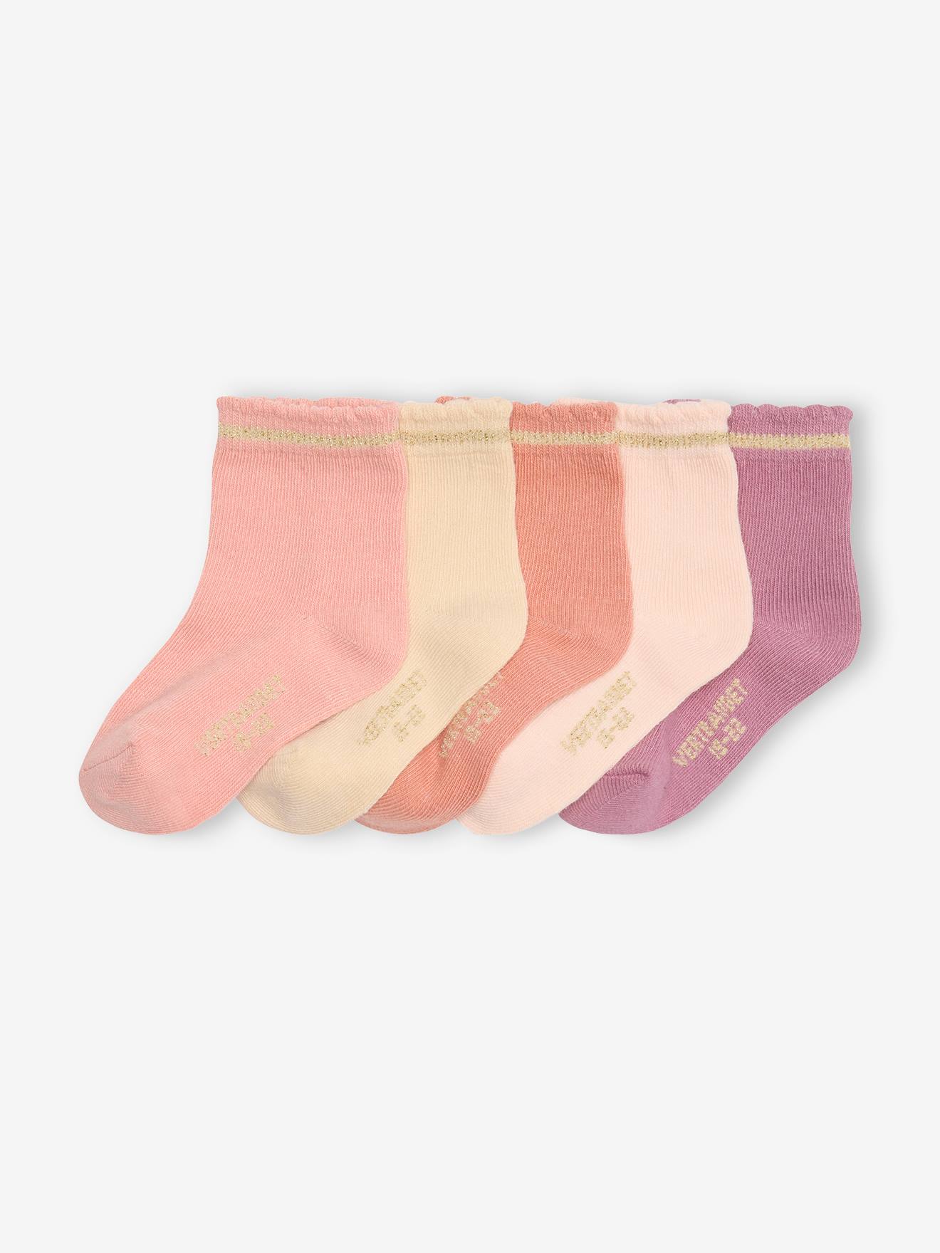 Lot de 5 paires de chaussettes bébé avec détails scintillants rose poudré