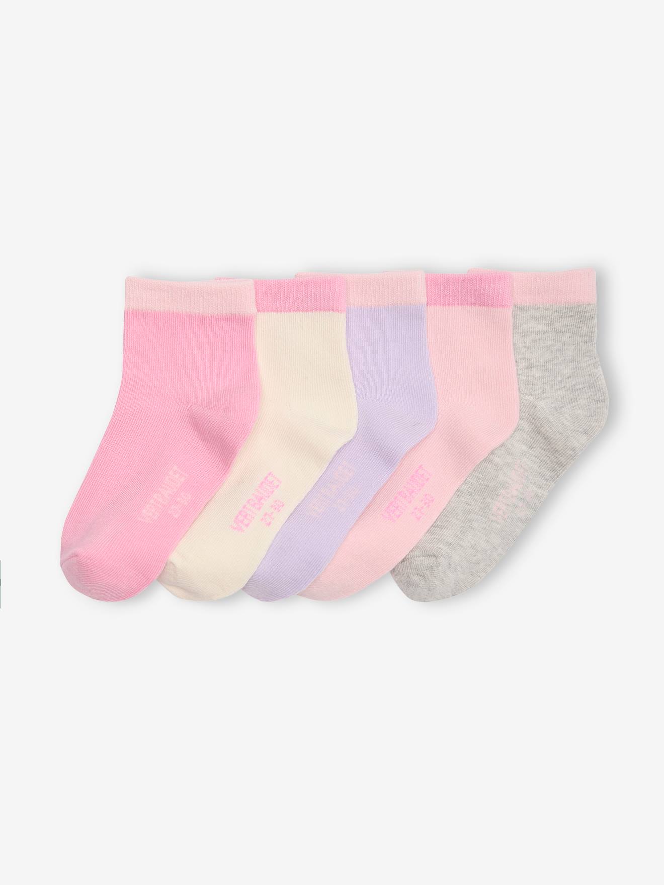 Lot de 5 paires de mi-chaussettes bicolores fille assorties