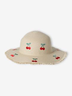 Chapeau en paille de papier avec cerises brodées fille  - vertbaudet enfant