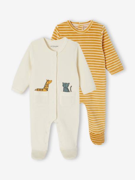 Vertbaudet - Lot de 2 pyjamas bébé garçon en velours jaune
