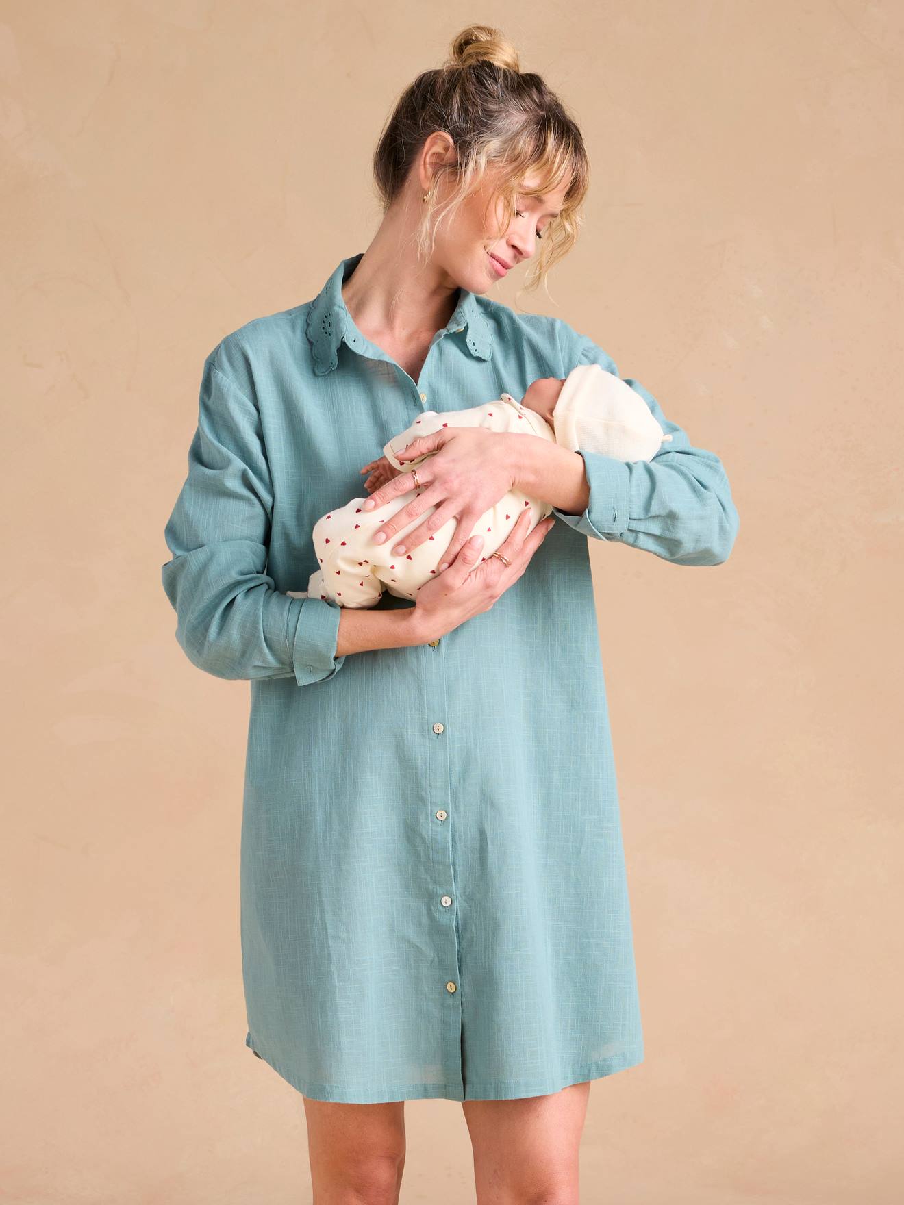 Chemise de nuit grossesse et allaitement ENVIE DE FRAISE vert émeraude