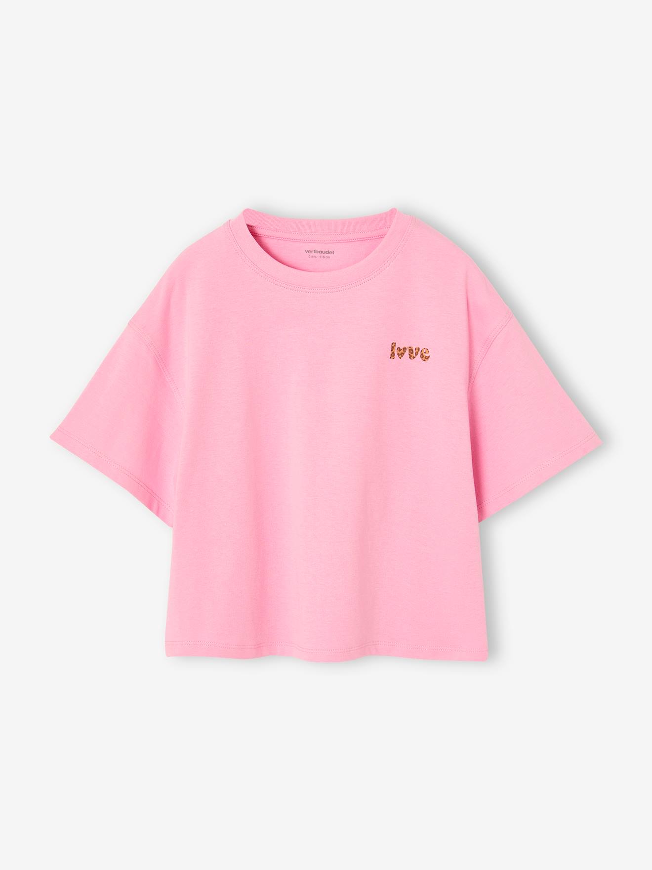 T-shirt cropped manches courtes fille rose