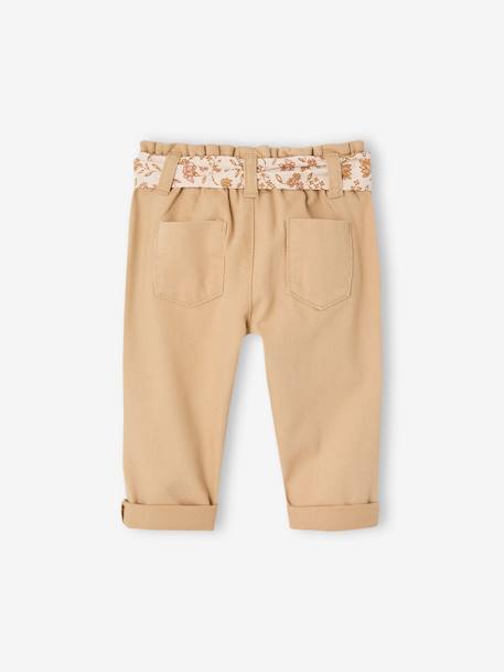 Pantalon paperbag bébé avec ceinture cappuccino+lichen+vieux rose 3 - vertbaudet enfant 