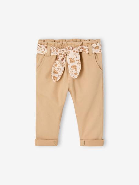 Pantalon paperbag bébé avec ceinture cappuccino+lichen+vieux rose 2 - vertbaudet enfant 