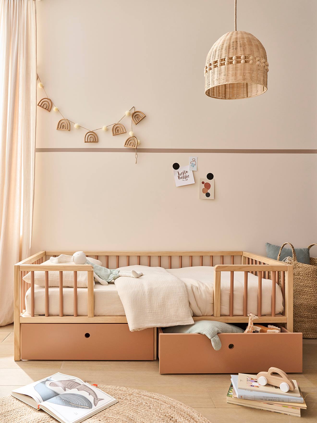 Lit enfant avec grands rangements 70x140 cm CACHE-RÊVES cannelle