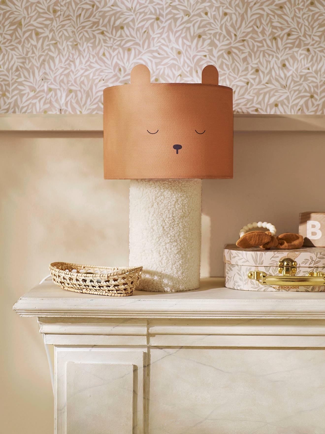 Lampe à poser Ourson pied en bouclette cannelle
