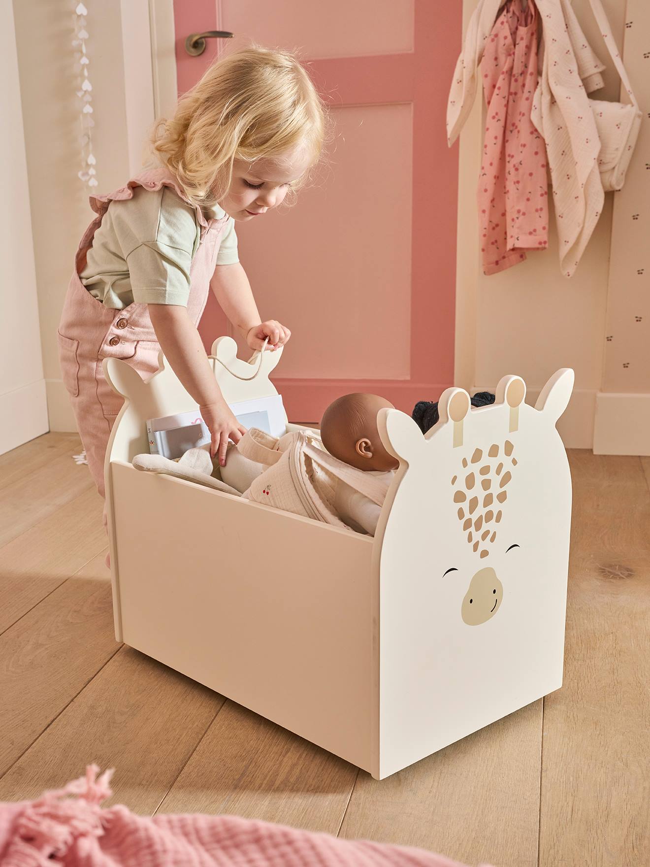 Coffre de rangement à roulettes Girafe beige