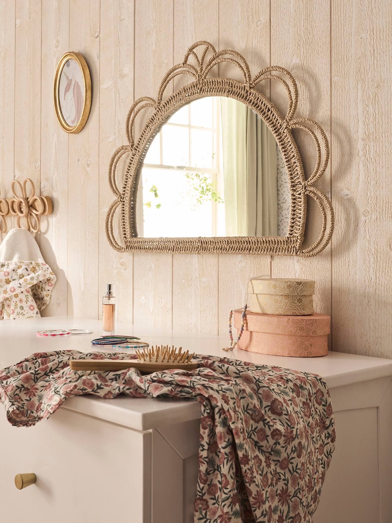 Miroir coiffeuse beige
