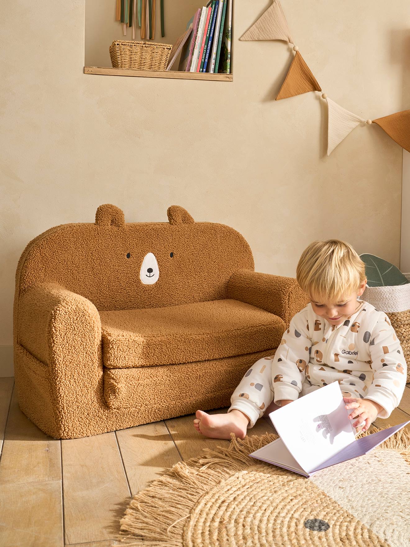 Canapé convertible en mousse et sherpa OURSON camel