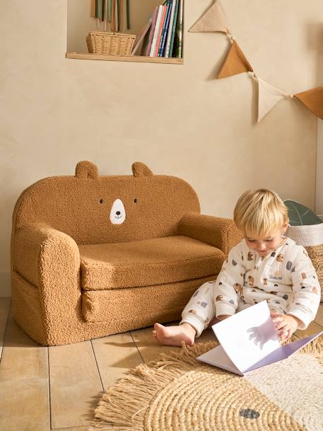 Vertbaudet - Canapé convertible en mousse et sherpa OURSON camel