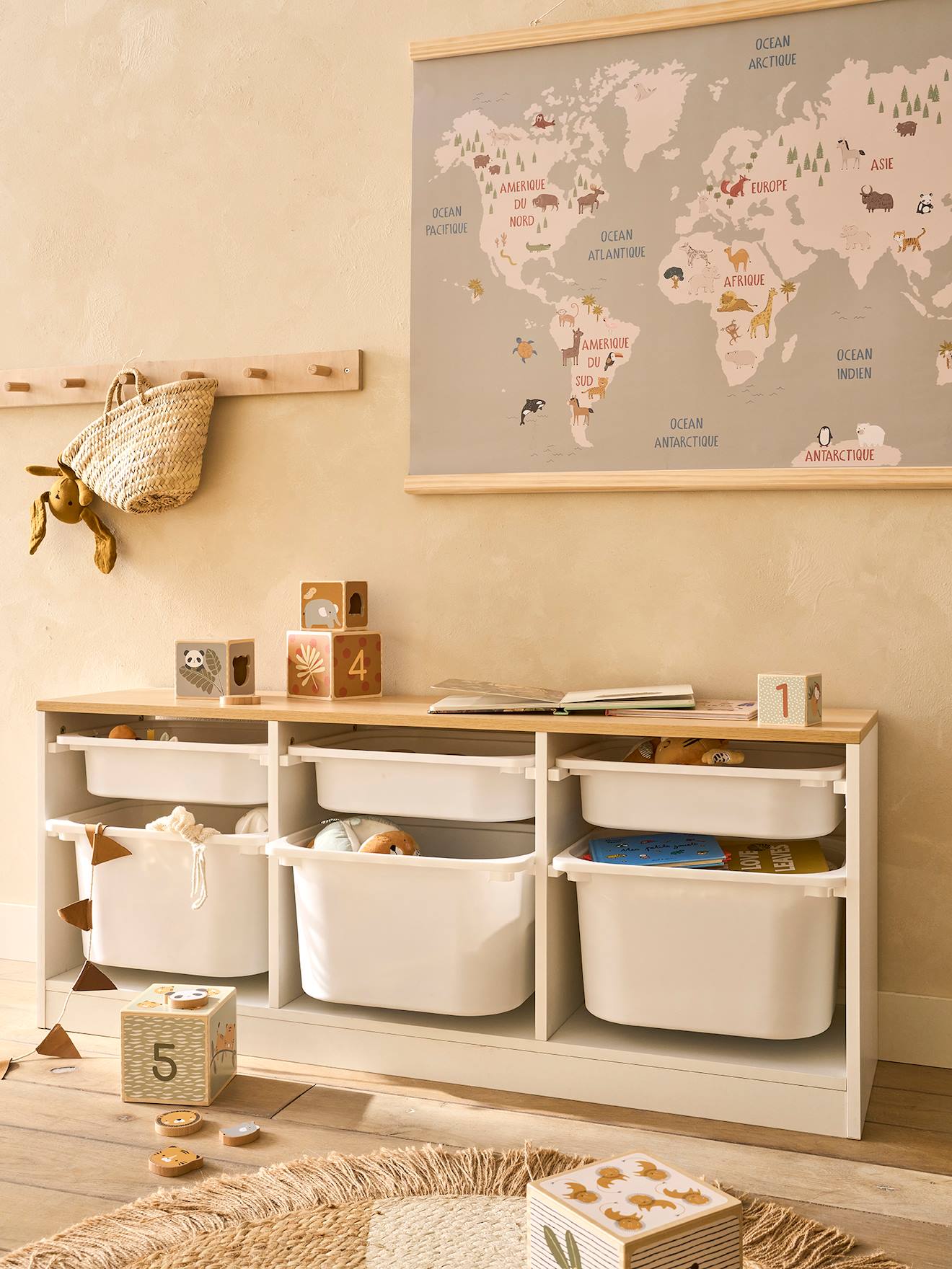 Meuble de rangement horizontal avec bac plastique blanc