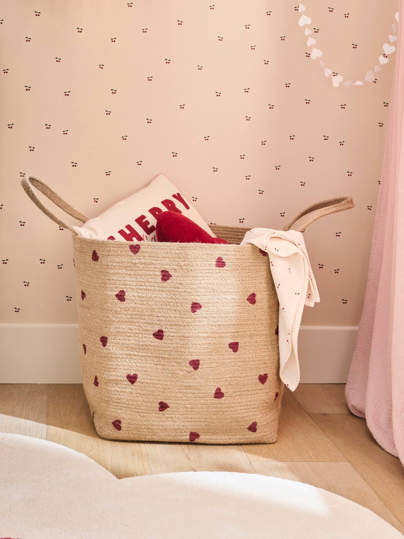 Panier de rangement XL coeur en jute CHERRY beige