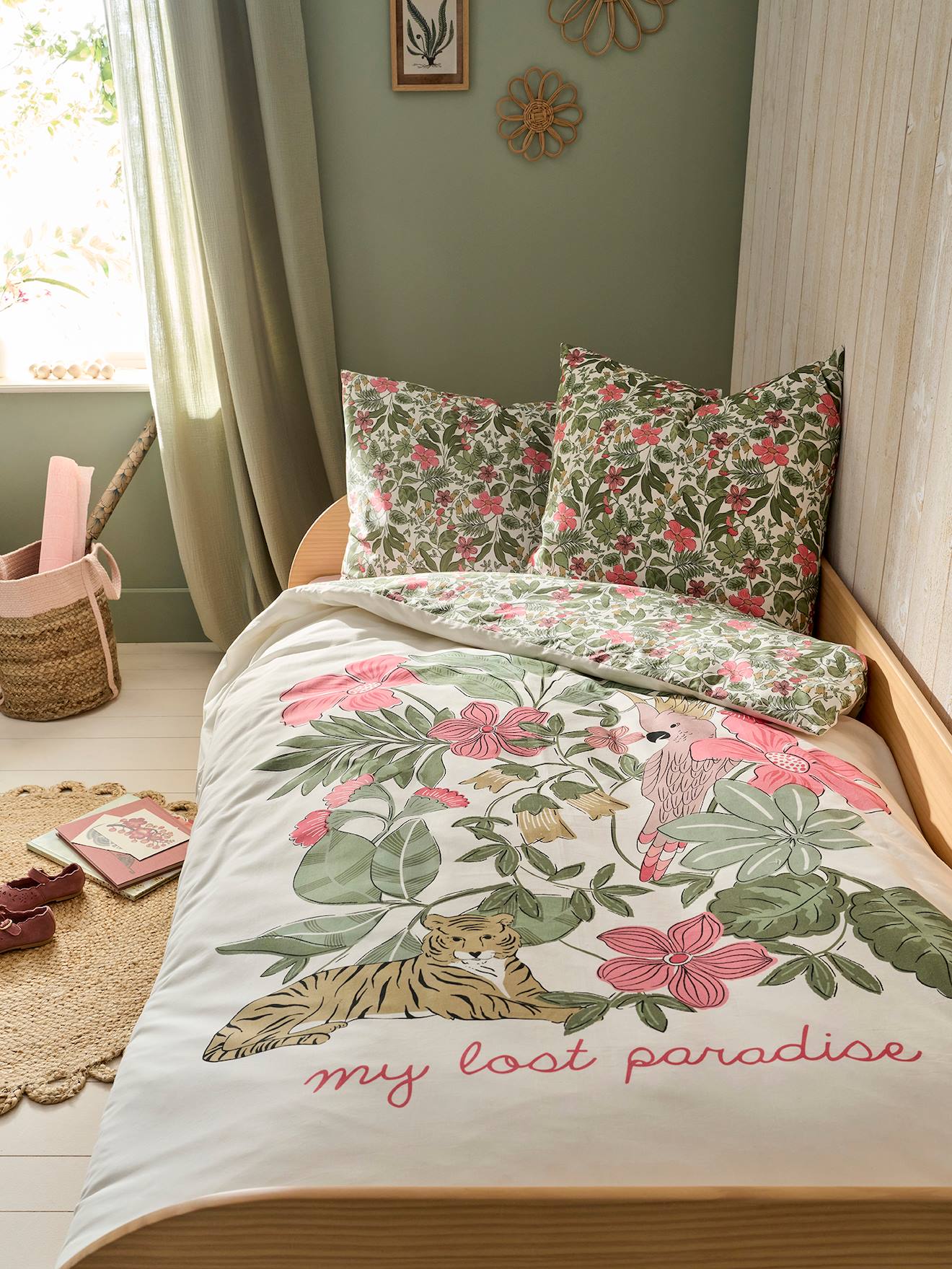 Parure housse de couette enfant et taie oreiller TROPICAL, avec coton recyclé multicolore