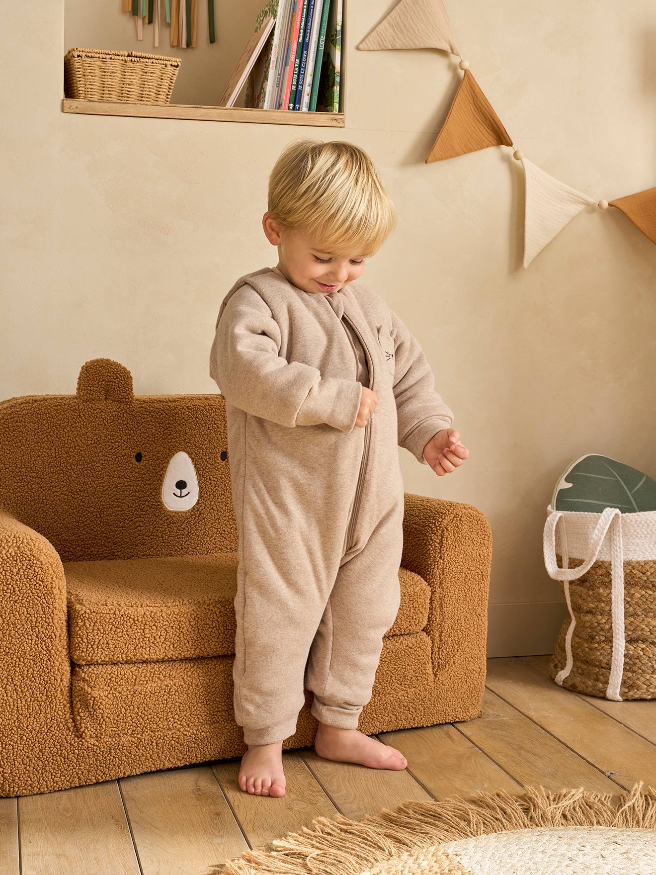 Combinaison PETIT CHAT, manches longues amovibles beige chiné