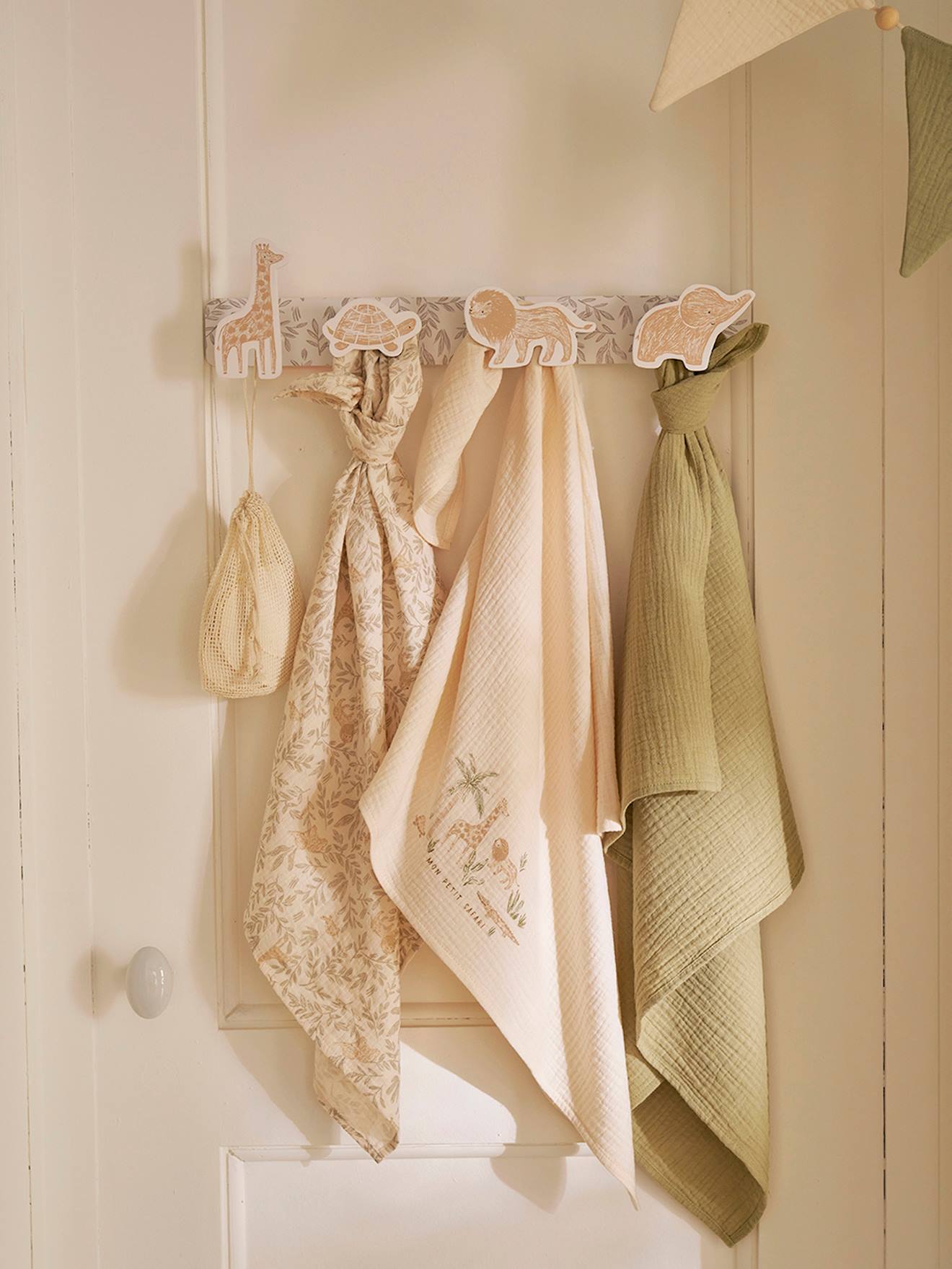 Lot de 3 langes en gaze de coton BABYLON beige imprimé (Vertbaudet) - Image 2