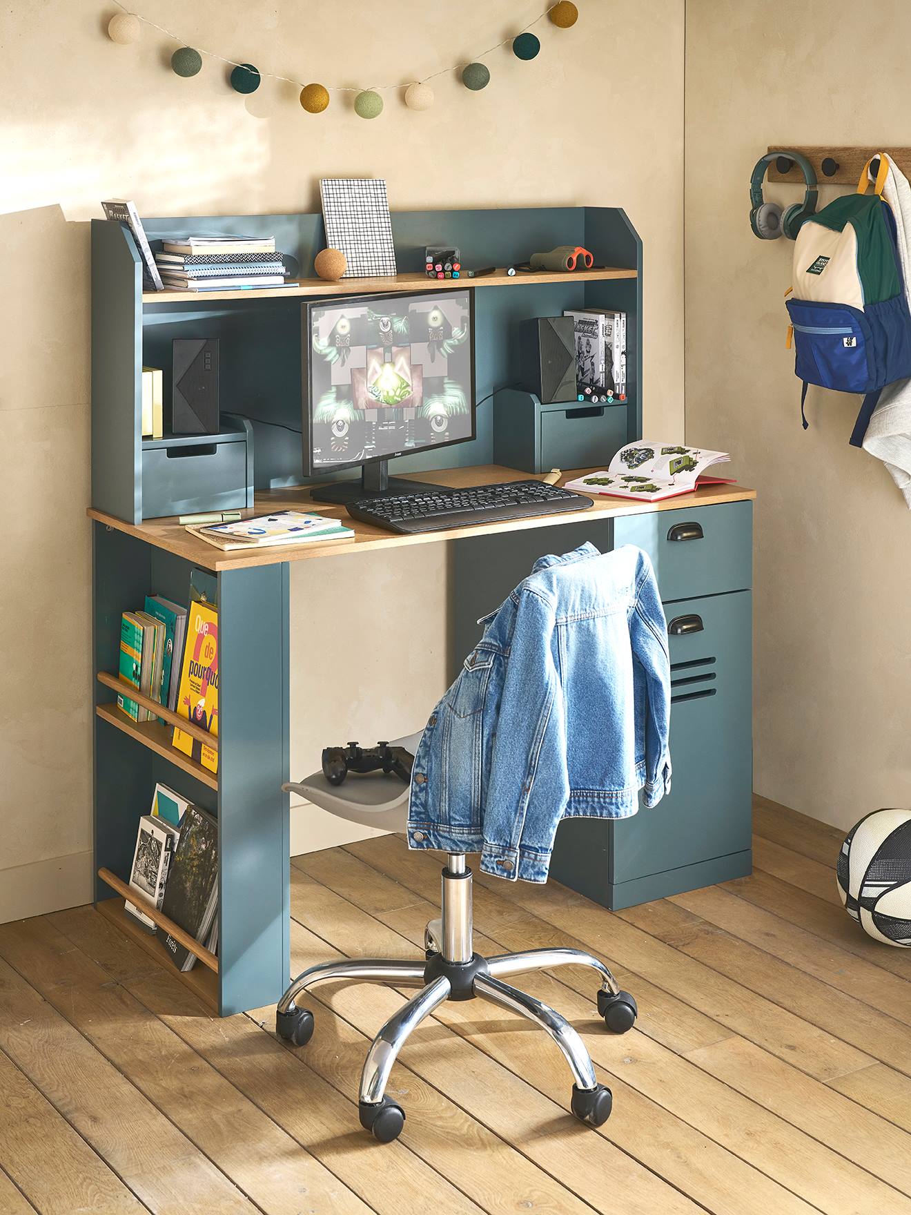 Bureau enfant/ado avec rangement - MISTRAL bleu grisé
