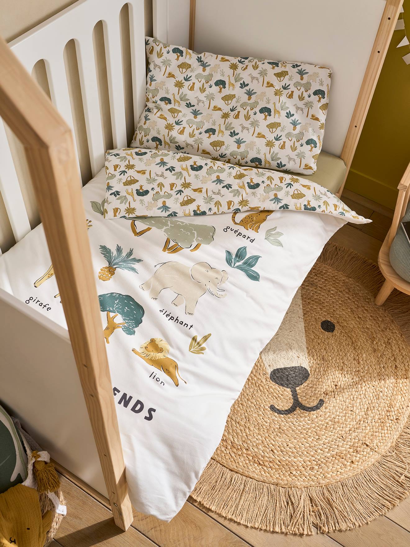 Parure housse de couette et taie d'oreiller bébé SAVANA multicolore