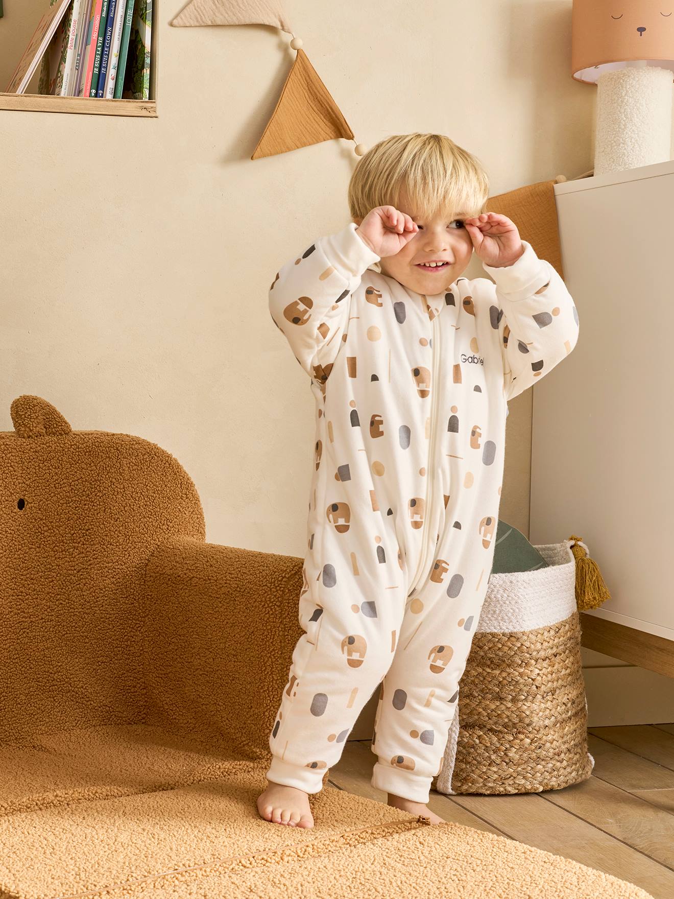 Combinaison PETIT ELEPHANT, manches longues amovibles blanc imprimé