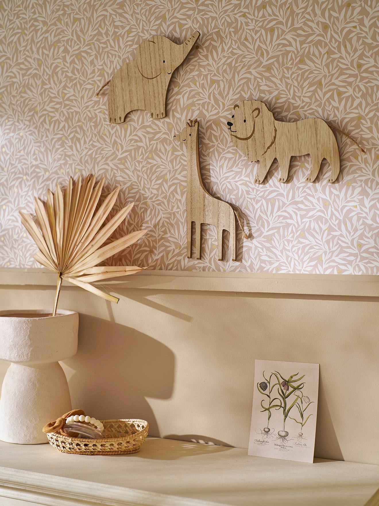 Lot de 3 décorations murales Animaux de la jungle beige