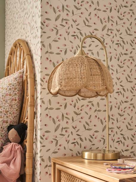 Vertbaudet - Lampe à poser fleur en rotin et pied en laiton or