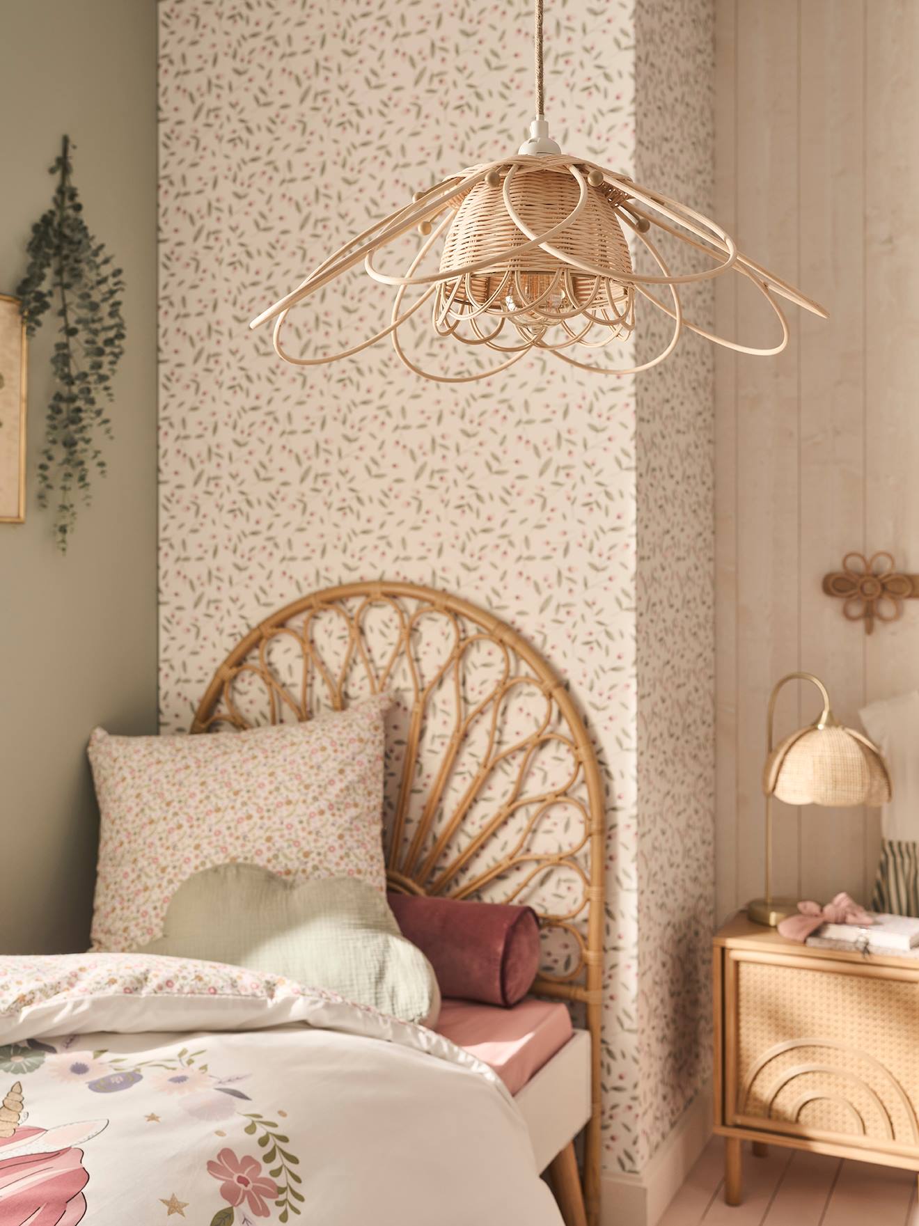 Abat-jour Fleur en Rotin beige