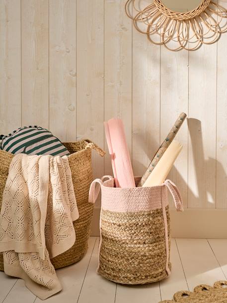 Vertbaudet - Panier de rangement en jute bicolore osier/rose