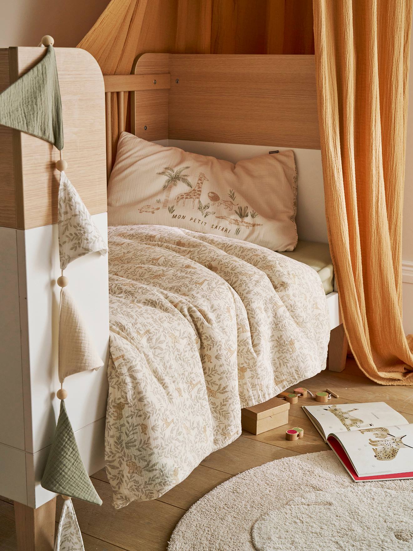 Parure housse de couette + taie d'oreiller bébé BABYLON beige imprimé