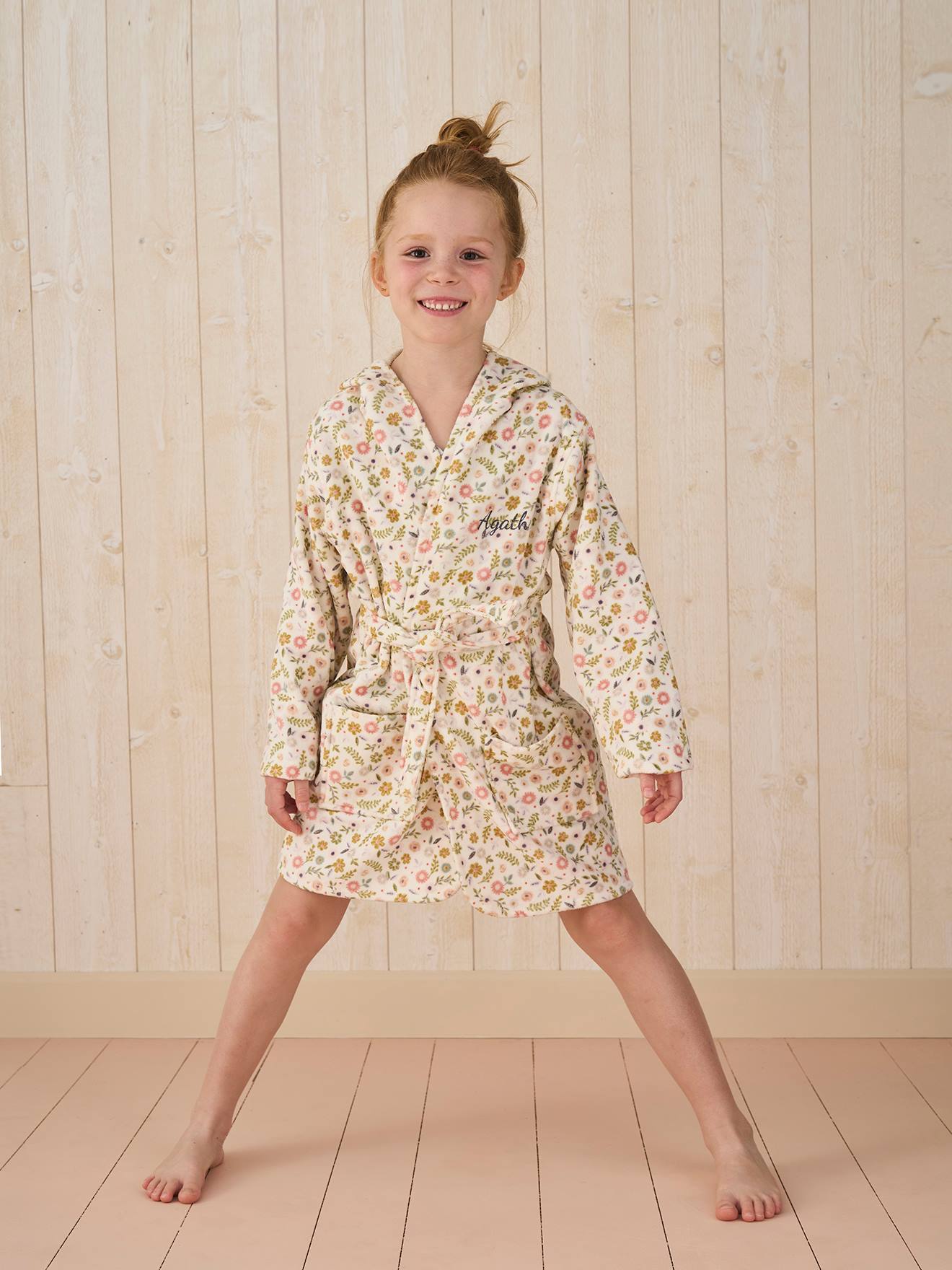 Peignoir de bain enfant personnalisable Petite Licorne, avec coton recyclé blanc imprimé